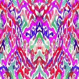 Seamless Tribal Pattern. Watercolor Ikat, Strong Red Palette, Beautiful Leaking Ornament.-Rosapompelmo-Art Print