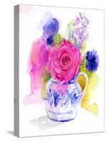 Rose and Cornflowers in Pitcher, 2017-John Keeling-Stretched Canvas