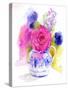 Rose and Cornflowers in Pitcher, 2017-John Keeling-Stretched Canvas