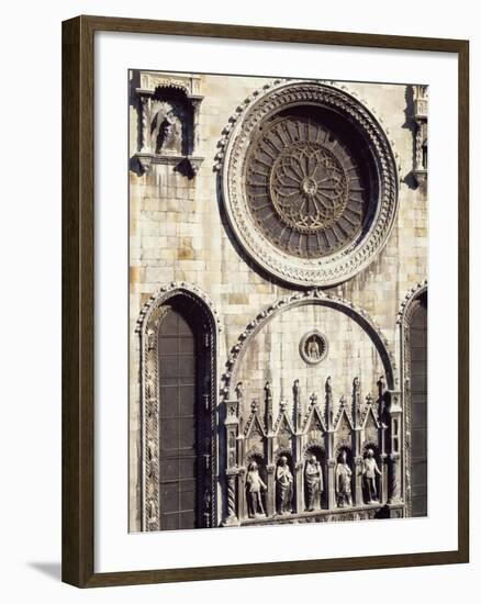 Rose and Statues That Crown Facade of Cathedral of Santa Maria Assunta, Como, Italy-null-Framed Giclee Print