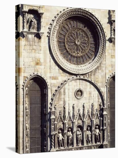 Rose and Statues That Crown Facade of Cathedral of Santa Maria Assunta, Como, Italy-null-Stretched Canvas