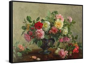 Rose Bowl Filled with Roses-Albert Williams-Framed Stretched Canvas