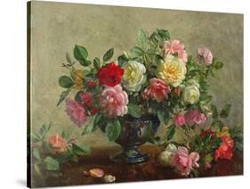 Rose Bowl Filled with Roses-Albert Williams-Stretched Canvas