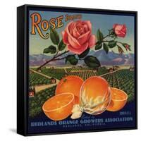 Rose Brand - Redlands, California - Citrus Crate Label-Lantern Press-Framed Stretched Canvas