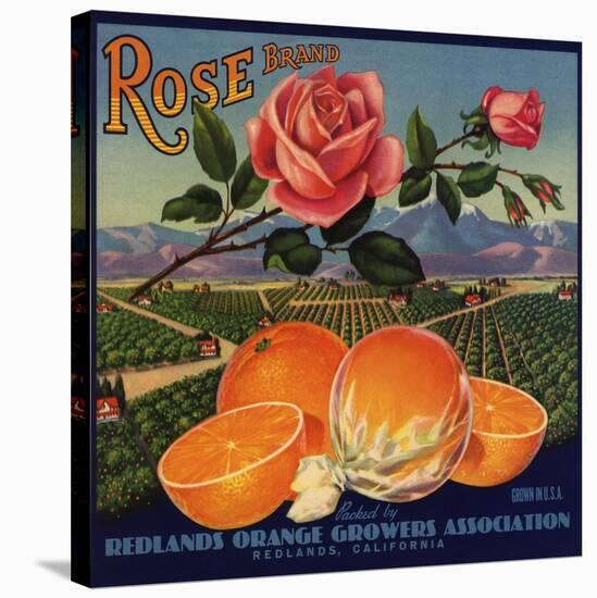 Rose Brand - Redlands, California - Citrus Crate Label-Lantern Press-Stretched Canvas