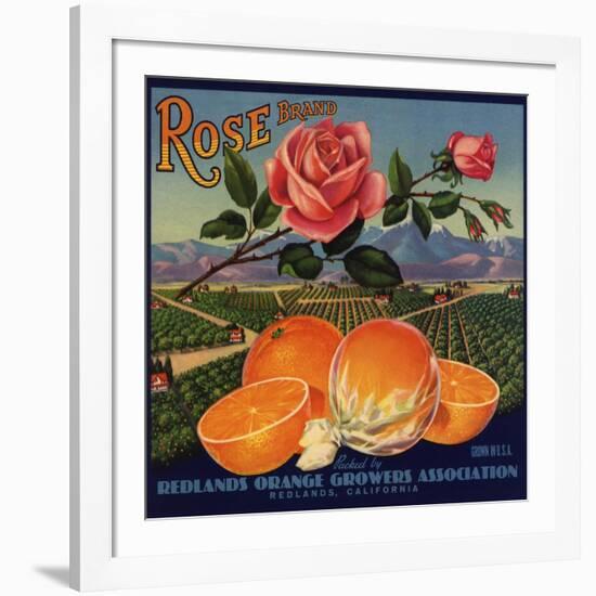 Rose Brand - Redlands, California - Citrus Crate Label-Lantern Press-Framed Art Print