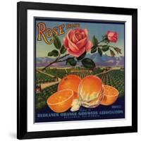 Rose Brand - Redlands, California - Citrus Crate Label-Lantern Press-Framed Art Print