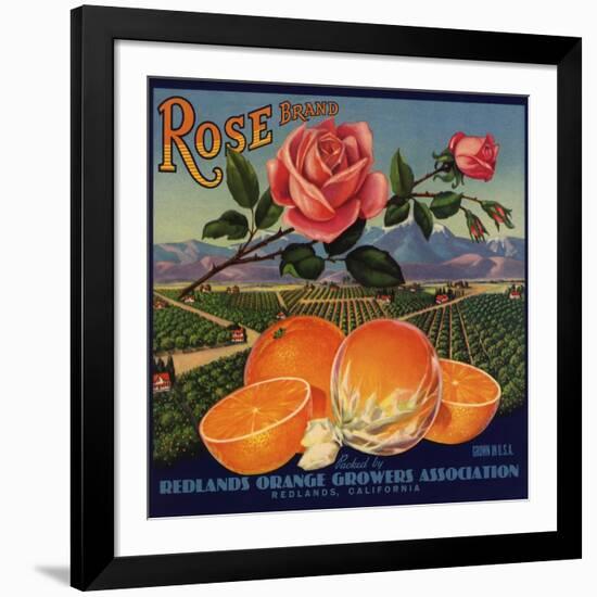 Rose Brand - Redlands, California - Citrus Crate Label-Lantern Press-Framed Art Print