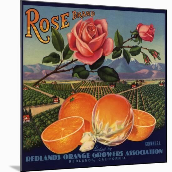 Rose Brand - Redlands, California - Citrus Crate Label-Lantern Press-Mounted Art Print