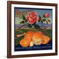 Rose Brand - Redlands, California - Citrus Crate Label-Lantern Press-Framed Art Print