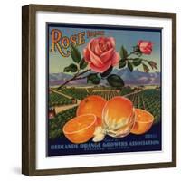 Rose Brand - Redlands, California - Citrus Crate Label-Lantern Press-Framed Art Print