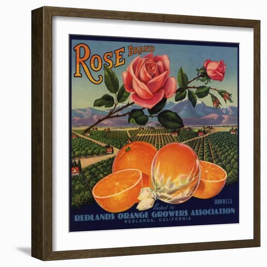 Rose Brand - Redlands, California - Citrus Crate Label-Lantern Press-Framed Art Print