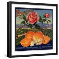 Rose Brand - Redlands, California - Citrus Crate Label-Lantern Press-Framed Art Print