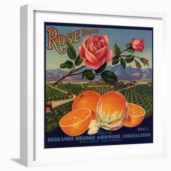 Rose Brand - Redlands, California - Citrus Crate Label-Lantern Press-Framed Art Print