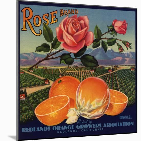 Rose Brand - Redlands, California - Citrus Crate Label-Lantern Press-Mounted Art Print