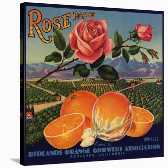 Rose Brand - Redlands, California - Citrus Crate Label-Lantern Press-Stretched Canvas