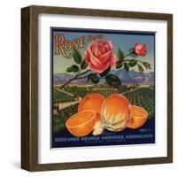 Rose Brand - Redlands, California - Citrus Crate Label-Lantern Press-Framed Art Print