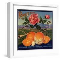 Rose Brand - Redlands, California - Citrus Crate Label-Lantern Press-Framed Art Print