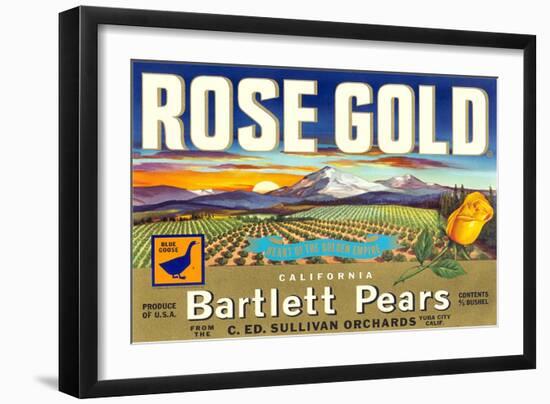 Rose Gold Pear Crate Label-null-Framed Art Print