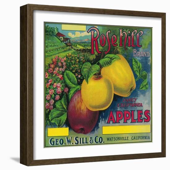 Rose Hill Apple Crate Label - Watsonville, CA-Lantern Press-Framed Art Print