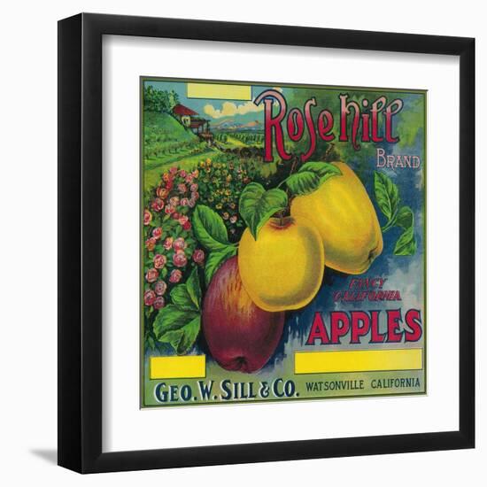 Rose Hill Apple Crate Label - Watsonville, CA-Lantern Press-Framed Art Print