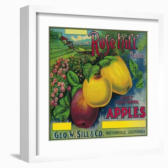 Rose Hill Apple Crate Label - Watsonville, CA-Lantern Press-Framed Art Print