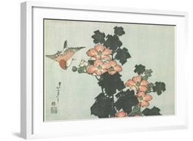 Rose Mallow and Sparrow, C. 1832-Katsushika Hokusai-Framed Giclee Print