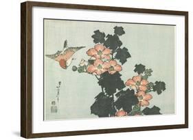 Rose Mallow and Sparrow, C. 1832-Katsushika Hokusai-Framed Giclee Print