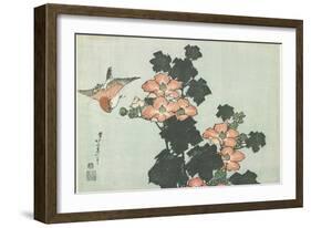 Rose Mallow and Sparrow, C. 1832-Katsushika Hokusai-Framed Giclee Print