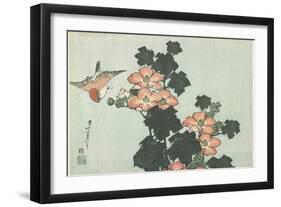 Rose Mallow and Sparrow, C. 1832-Katsushika Hokusai-Framed Giclee Print