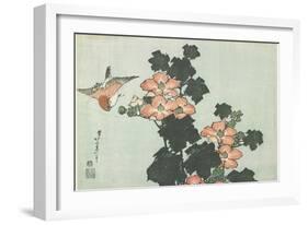 Rose Mallow and Sparrow, C. 1832-Katsushika Hokusai-Framed Giclee Print