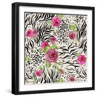 Rose on Animal Abstract Print. Seamless Pattern-paprika-Framed Art Print