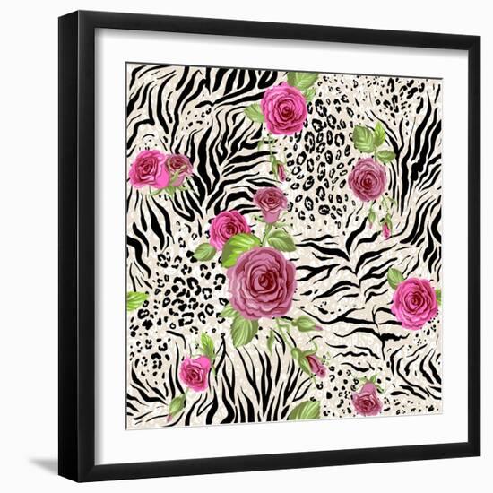 Rose on Animal Abstract Print. Seamless Pattern-paprika-Framed Art Print