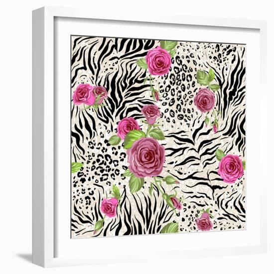 Rose on Animal Abstract Print. Seamless Pattern-paprika-Framed Art Print