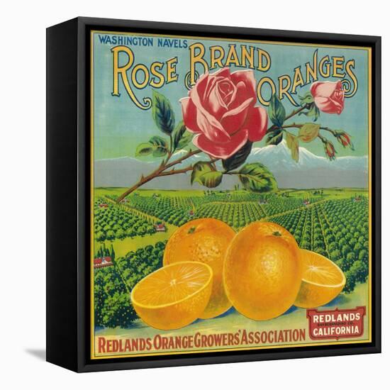 Rose Orange Label - Redlands, CA-Lantern Press-Framed Stretched Canvas