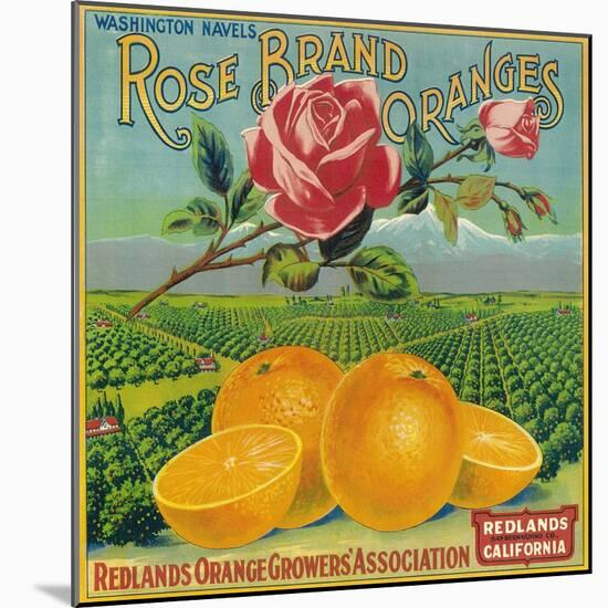 Rose Orange Label - Redlands, CA-Lantern Press-Mounted Art Print