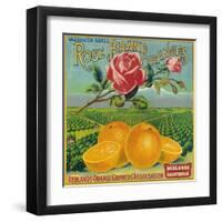 Rose Orange Label - Redlands, CA-Lantern Press-Framed Art Print