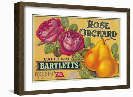 Rose Orchard Pear Crate Label - San Francisco, CA-Lantern Press-Framed Art Print