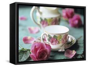Rose-Patterned Tea Things-Michael Paul-Framed Stretched Canvas