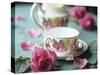 Rose-Patterned Tea Things-Michael Paul-Stretched Canvas