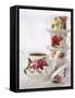 Rose-patterned Teapot and Teacups-Per Ranung-Framed Stretched Canvas