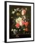 Rose, Tulip, Morning Glory and Other Flowers in a Glass Vase on a Stone Ledge-Nicolaes van Veerendael-Framed Giclee Print