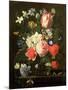 Rose, Tulip, Morning Glory and Other Flowers in a Glass Vase on a Stone Ledge-Nicolaes van Veerendael-Mounted Giclee Print