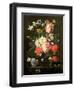 Rose, Tulip, Morning Glory and Other Flowers in a Glass Vase on a Stone Ledge-Nicolaes van Veerendael-Framed Giclee Print