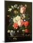 Rose, Tulip, Morning Glory and Other Flowers in a Glass Vase on a Stone Ledge-Nicolaes van Veerendael-Mounted Giclee Print