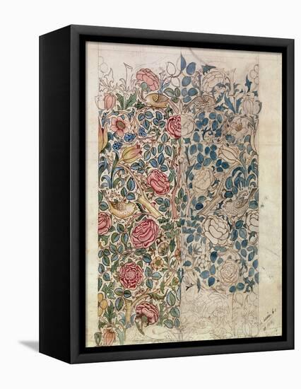 Rose' Wallpaper Design (Pencil and W/C on Paper)-William Morris-Framed Stretched Canvas