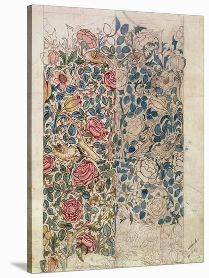 Rose' Wallpaper Design (Pencil and W/C on Paper)-William Morris-Stretched Canvas