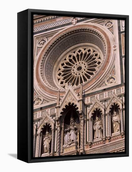 Rose Window and Facade of Polychrome Marble, Duomo Santa Maria Del Fiore, Florence, Tuscany, Italy-Patrick Dieudonne-Framed Stretched Canvas