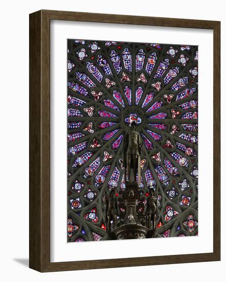 Rose Window and Statue of St. Maurice Above the Organ, St. Gatien Cathedral, Tours, Indre-Et-Loire-Godong-Framed Photographic Print