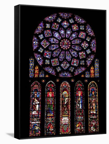 Rose Window, Stained Glass Windows in North Transept, Chartres Cathedral, UNESCO World Heritage Sit-Nick Servian-Framed Stretched Canvas